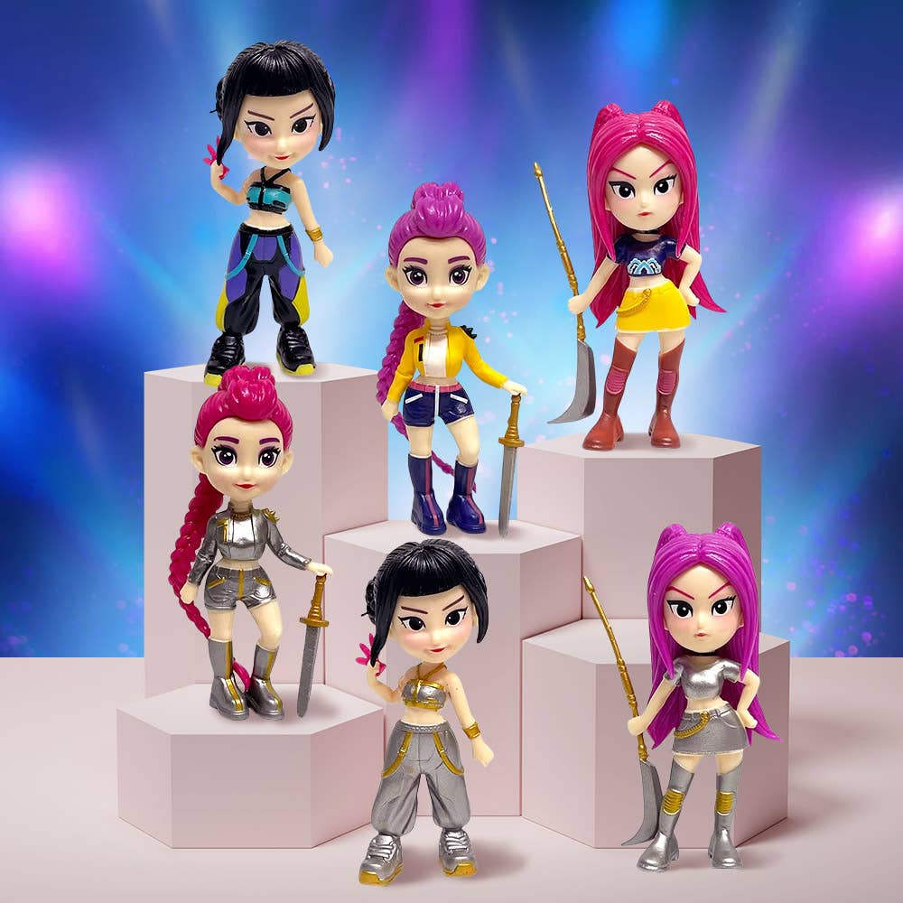 6PCS - Kpop Demon Hunters Huntrix Figure Keychain Blind Box Trading Card