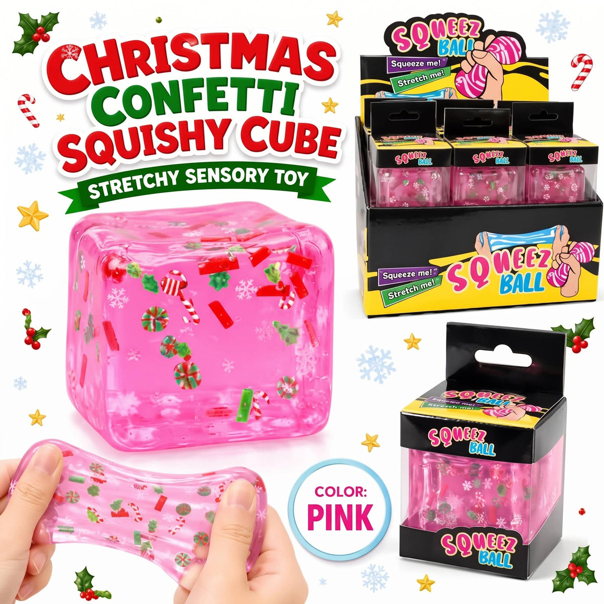 Christmas Confetti Cube Maltose Squishy Sensory Fidget Toy