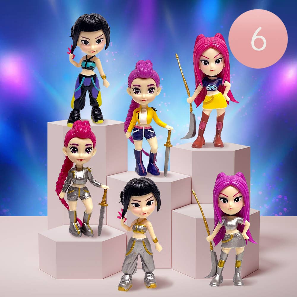 6PCS - Kpop Demon Hunters Huntrix Figure Keychain Blind Box Trading Card