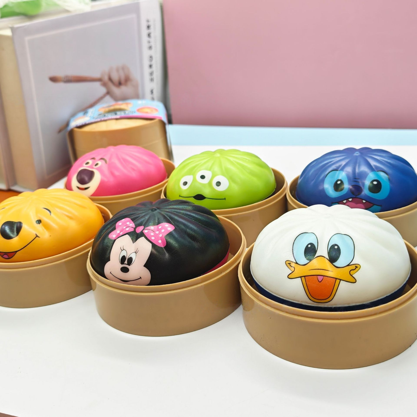Cartoon Mystery Squishy Dumpling Realistic Steamed Bun Stress Relief Squeeze Toy: Cartoon with steamer / 1 pc(shipped at random)