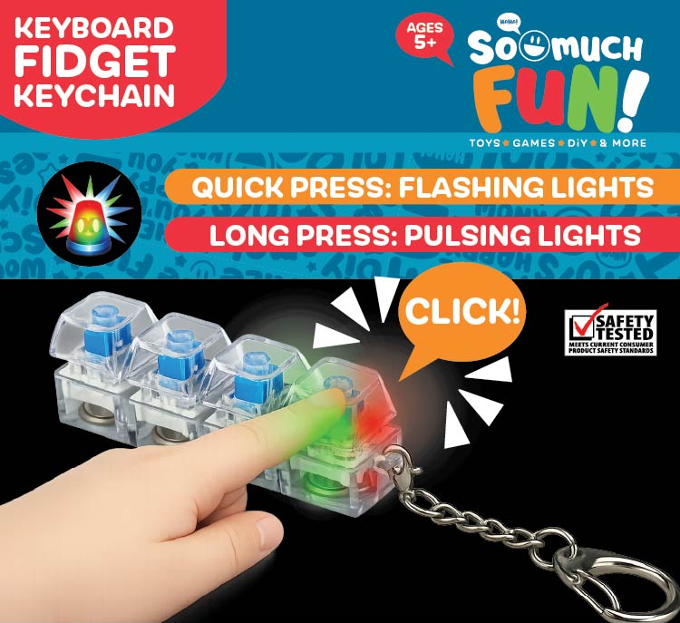 So Much Fun! Keyboard Fidget LED Keychain - 12/Display: Wholesale Price