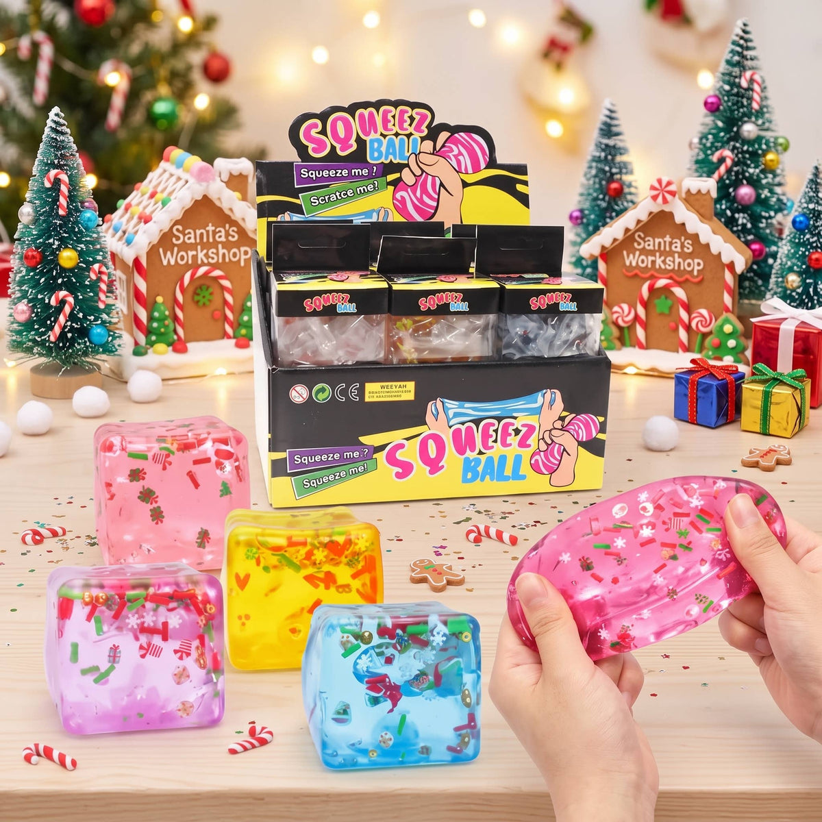 Christmas Confetti Cube Maltose Squishy Sensory Fidget Toy