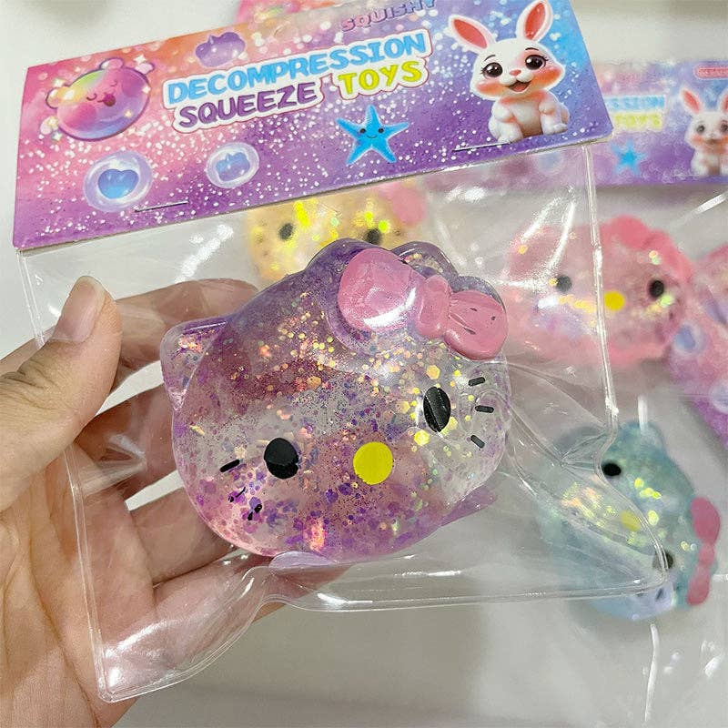 Kitty Cat Squishy Toy with Gold Glitter Prank Stress Relief Squeeze Toy: Kitty White / 1 pc(shipped at random)