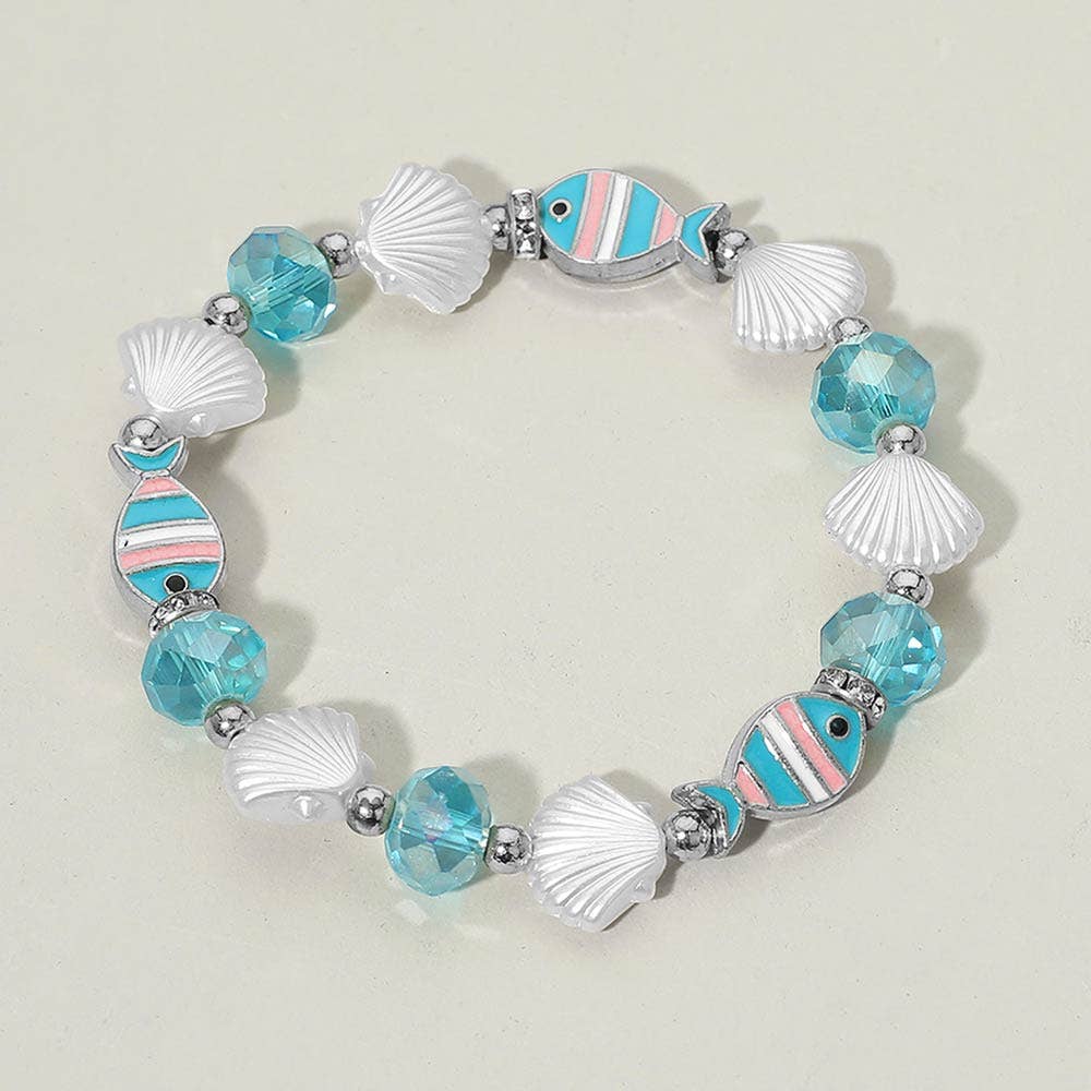 12PCS - Fish Seashell Charm Faceted Beaded Stretch Bracelets