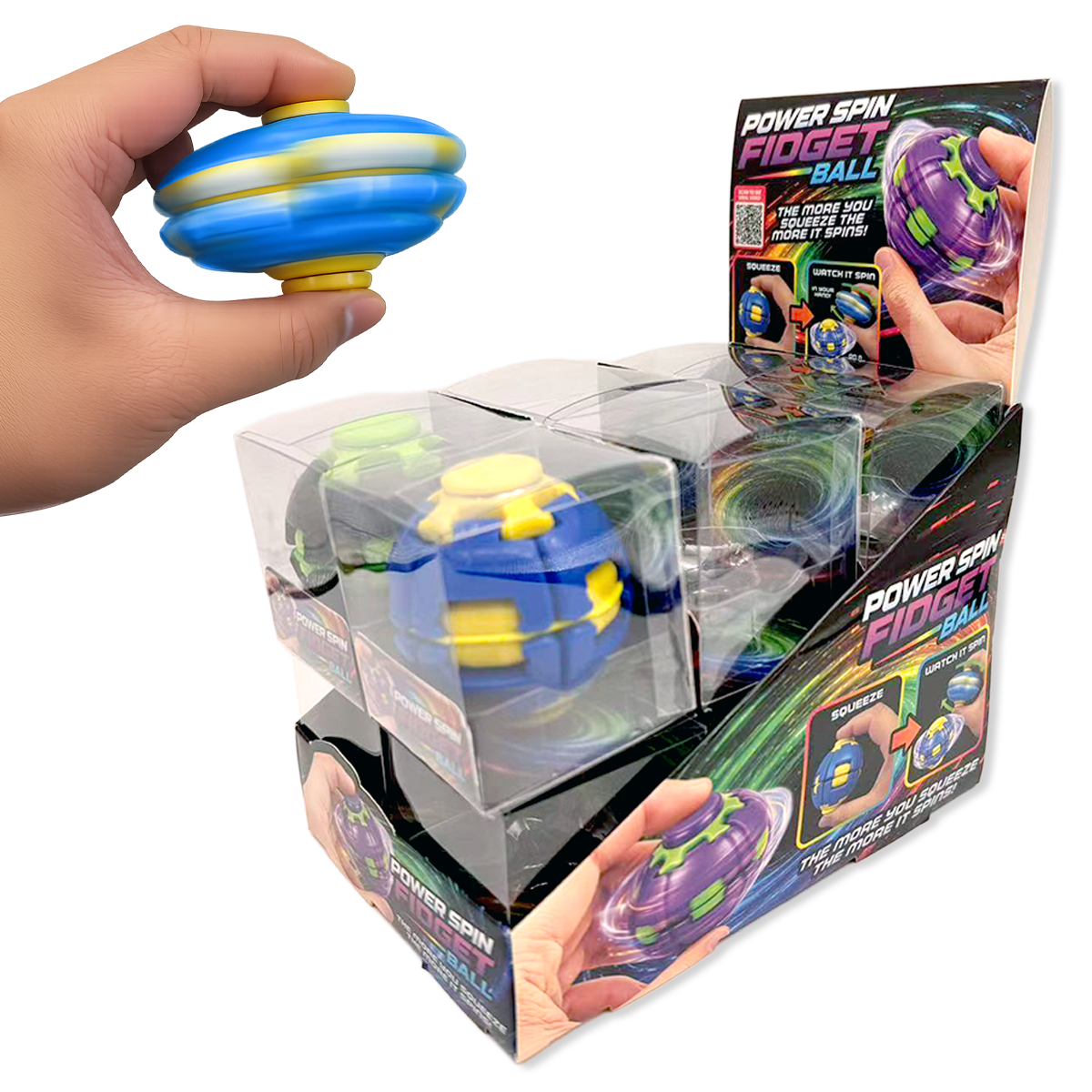 Power Spin Squeeze Fidget Ball Toy Variety - 12/Display: Wholesale Price