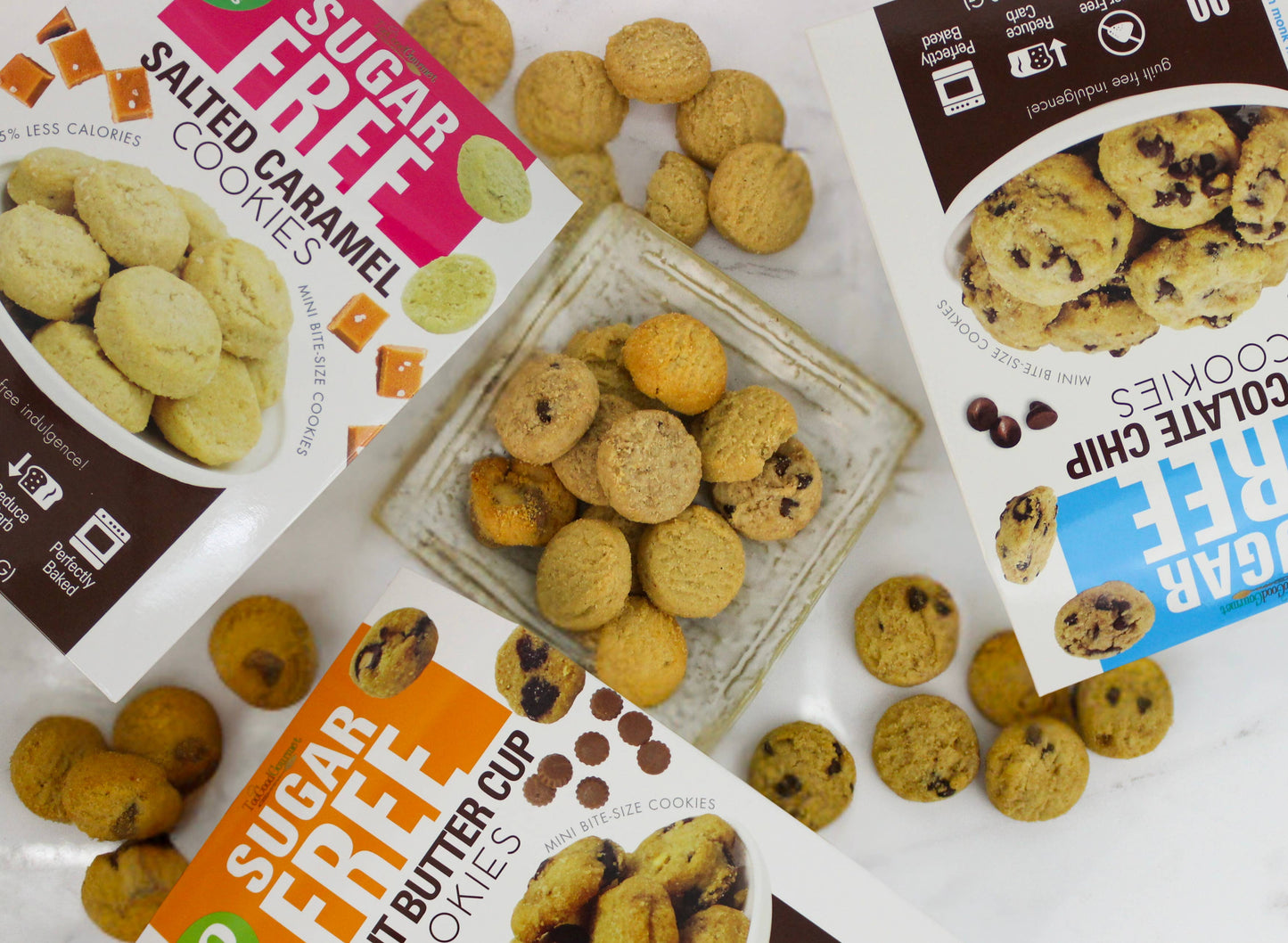 Sugar Free Cookies- Peanut Butter, Choc Chip, Salted Caramel: Assorted - 4 of Each