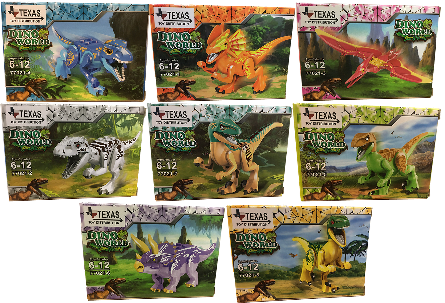 Dinosaur Brick Kits Display Box (16 kits, x2 of each): Display of 16 Assorted