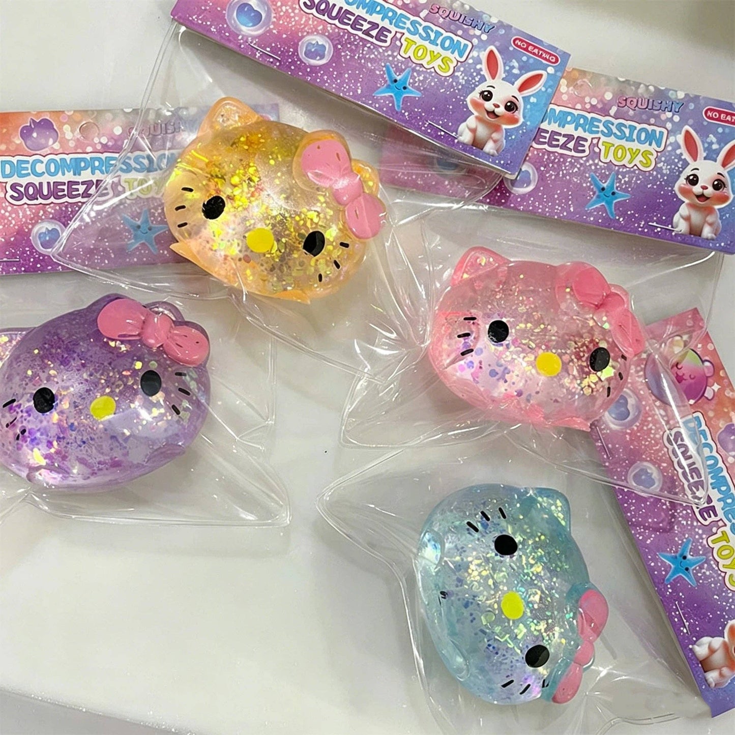 Kitty Cat Squishy Toy with Gold Glitter Prank Stress Relief Squeeze Toy: Kitty White / 1 pc(shipped at random)