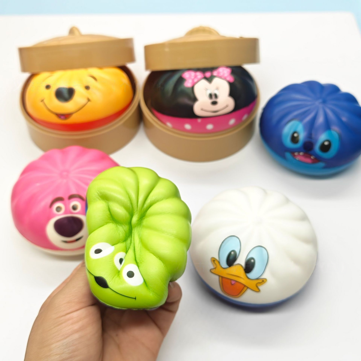 Cartoon Mystery Squishy Dumpling Realistic Steamed Bun Stress Relief Squeeze Toy: Cartoon with steamer / 1 pc(shipped at random)