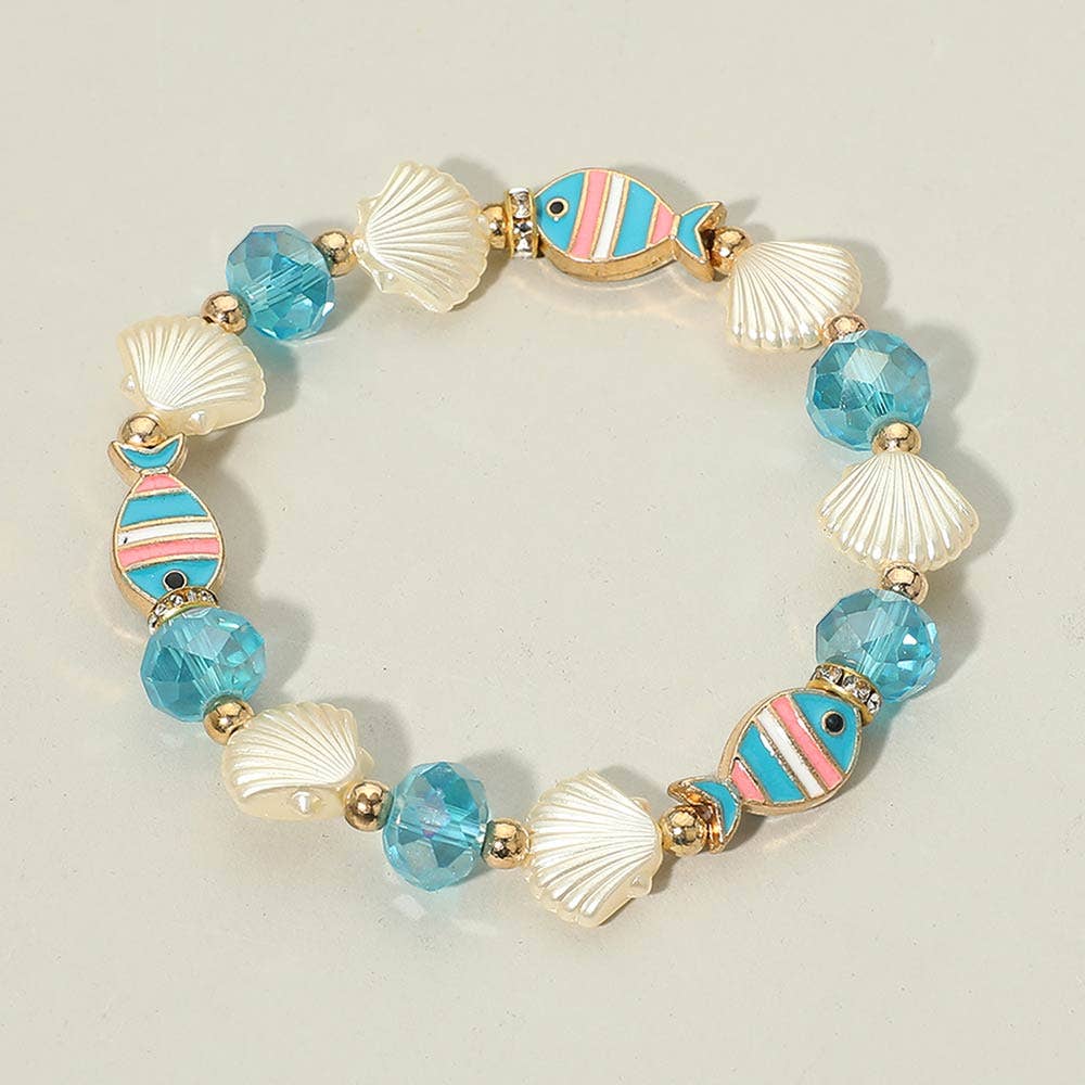 12PCS - Fish Seashell Charm Faceted Beaded Stretch Bracelets
