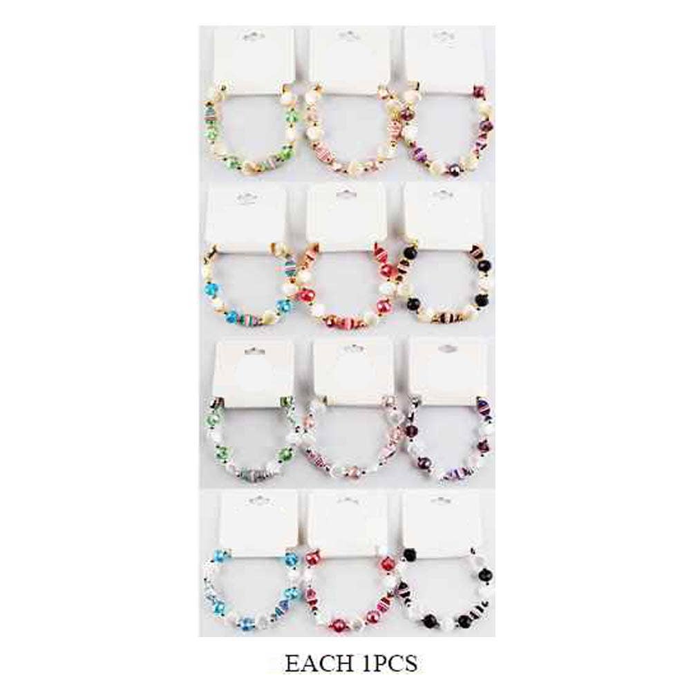 12PCS - Fish Seashell Charm Faceted Beaded Stretch Bracelets