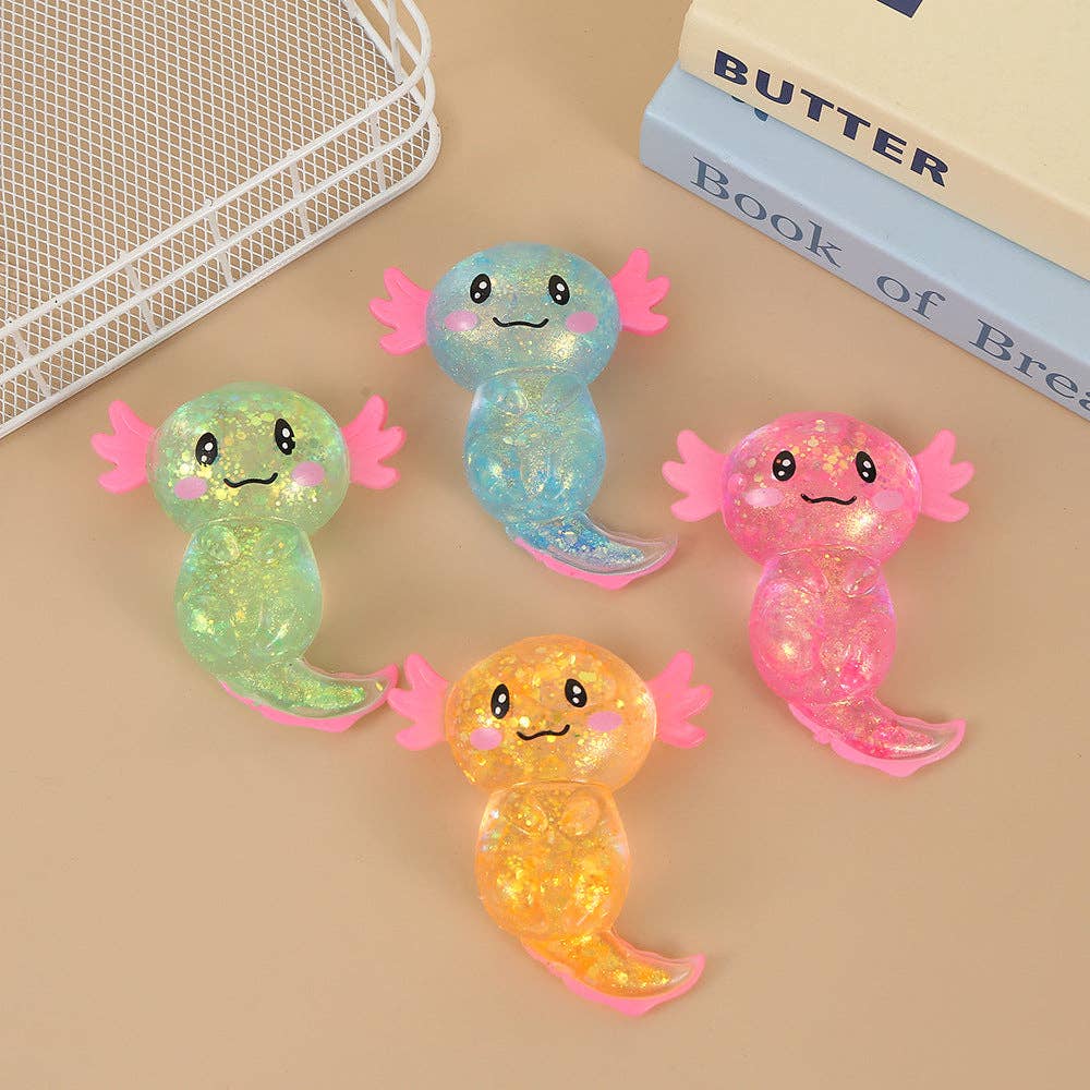Salamander Squishy Toy with Gold Glitter Stress Relief Squeeze Toy: Blue