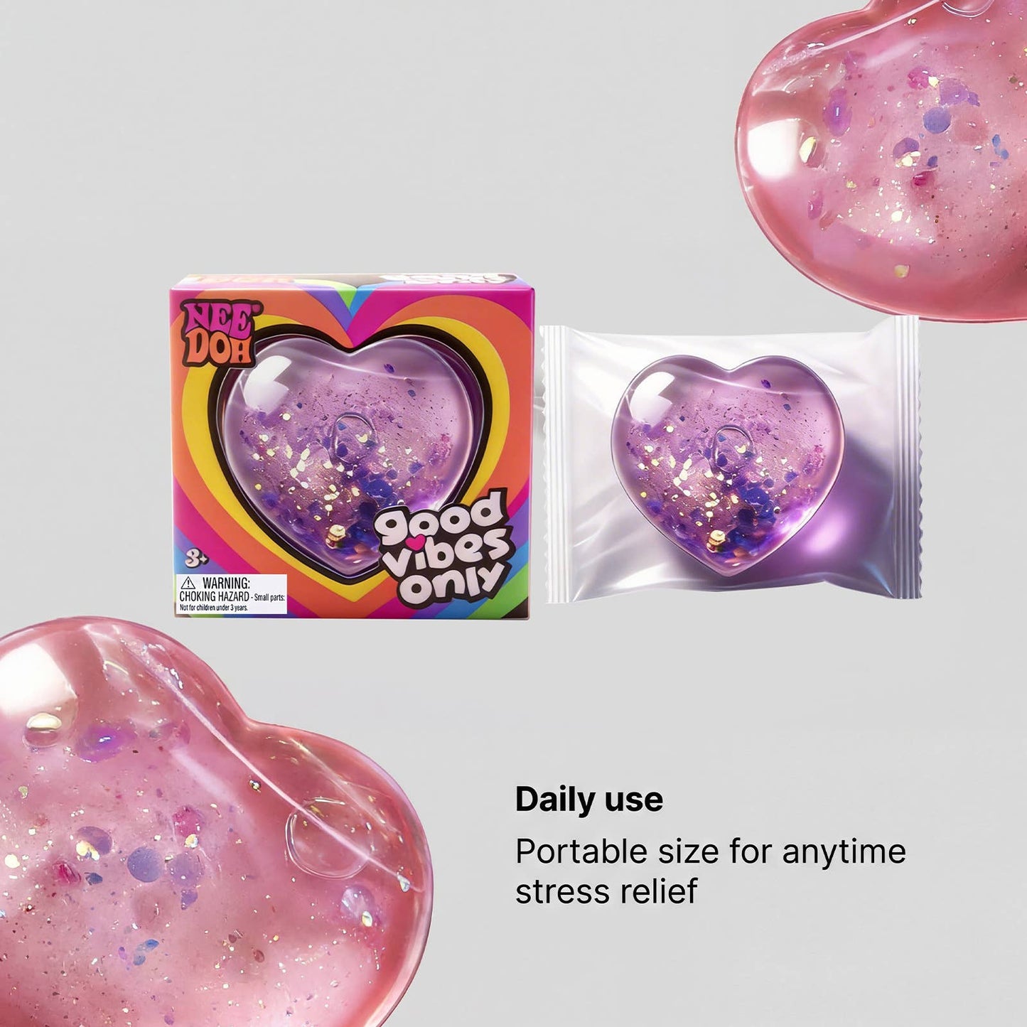 Glitter Heart Squish Stress Relief Fidget Toy: Purple / One Size