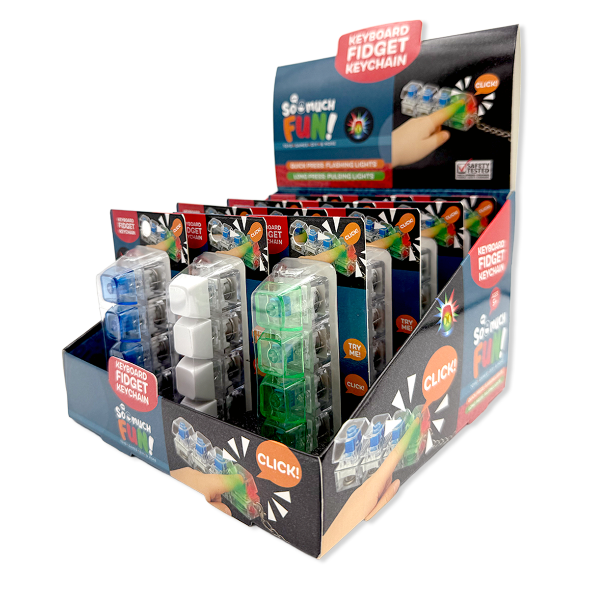 So Much Fun! Keyboard Fidget LED Keychain - 12/Display: Wholesale Price