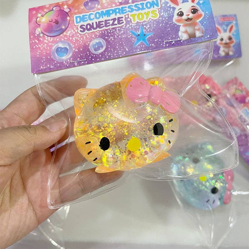 Kitty Cat Squishy Toy with Gold Glitter Prank Stress Relief Squeeze Toy: Kitty White / 1 pc(shipped at random)