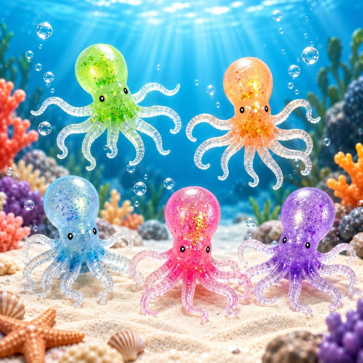 Glitter Maltose Octopus Squishy Sensory Fidget Toy