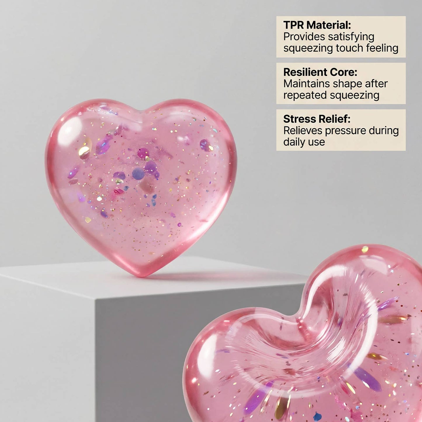 Glitter Heart Squish Stress Relief Fidget Toy: Purple / One Size