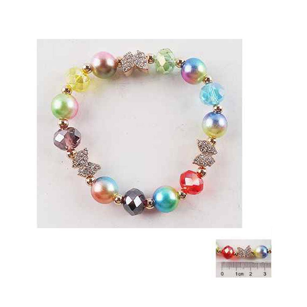 12PCS - Rhinestone Pave Butterfly Pearly Faceted Ball Beaded Stretch Bracelets