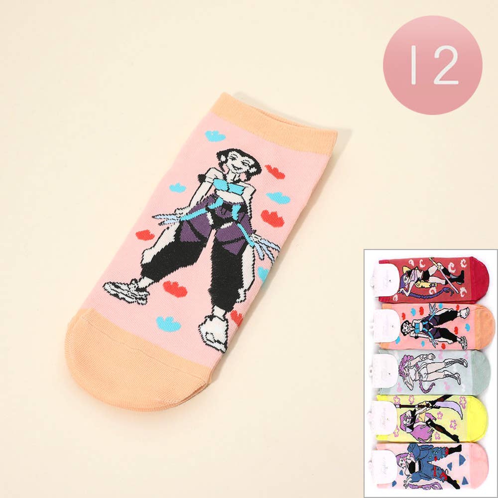 12Pairs - Kpop Demon Hunters HUNTRIX Character Printed Ankle Socks
